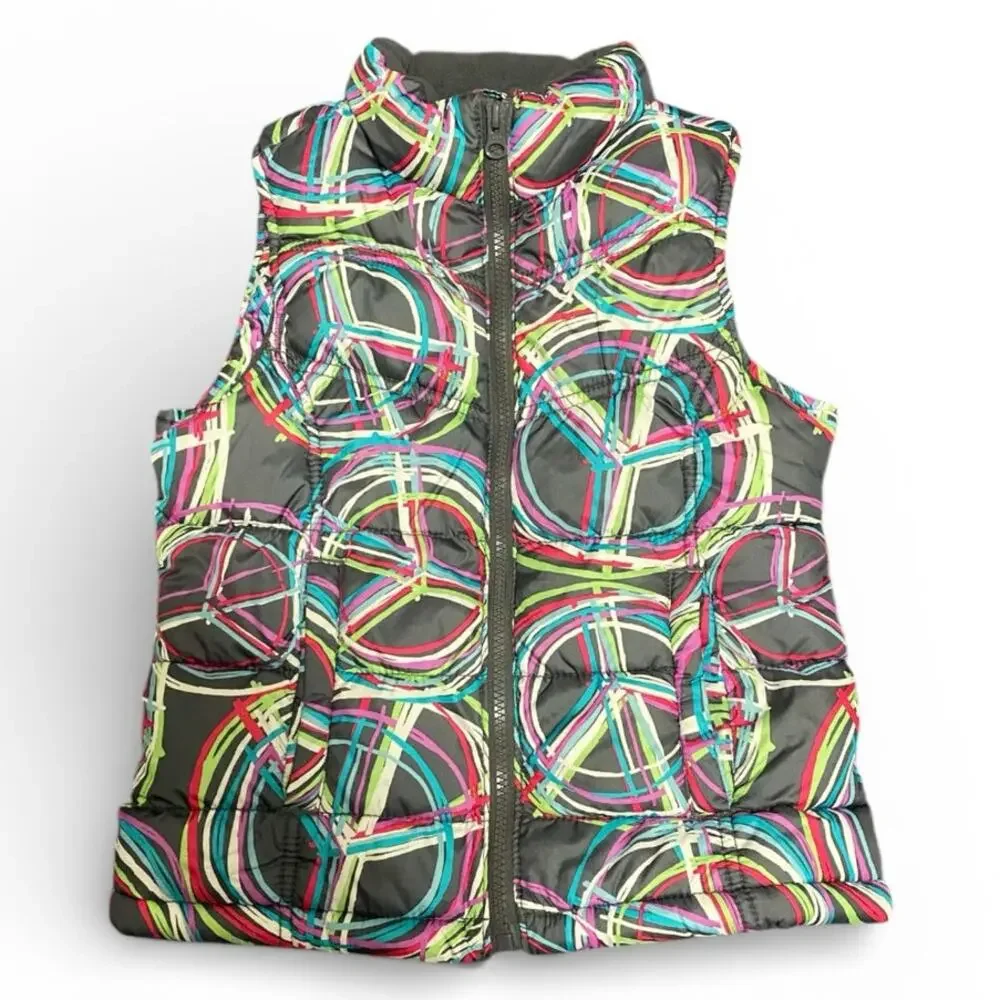 Old Navy Girl's Puffer Vest Medium 8 Gray Multicolor Full Zip Up Pockets